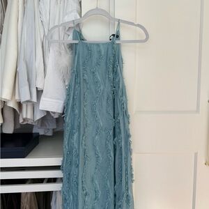 Zara Soft Blue Frayed Strap Dress